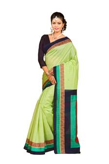 Light green printed art silk saree with blouse
