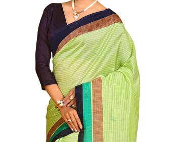Light green printed silk blend saree with blouse 2