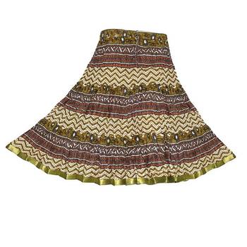 Zari Border Crushed Mehandi Green Cotton Skirt 2