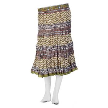 Zari Border Crushed Mehandi Green Cotton Skirt 3