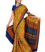 Yellow printed art silk saree with blouse