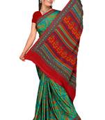 Green printed art silk saree with blouse