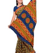 Multicolor printed art silk saree with blouse
