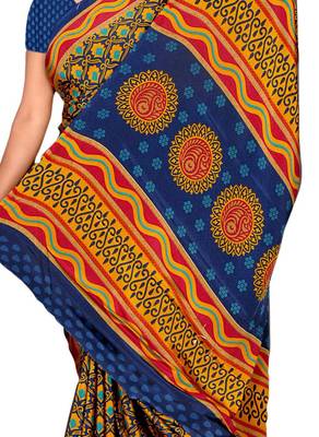 Multicolor printed art silk saree with blouse 2