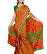 Orange printed art silk saree with blouse