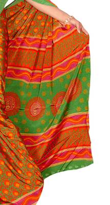 Orange printed art silk saree with blouse 2