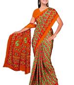 Orange printed art silk saree with blouse