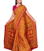 Orange printed art silk saree with blouse