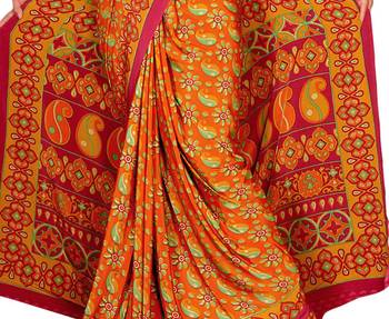 Orange printed art silk saree with blouse 2