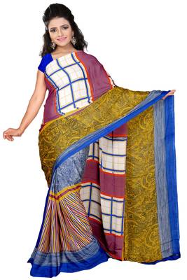 Multicolor printed art silk saree with blouse 1