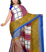 Multicolor printed art silk saree with blouse