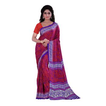 Red printed art silk saree with blouse 1