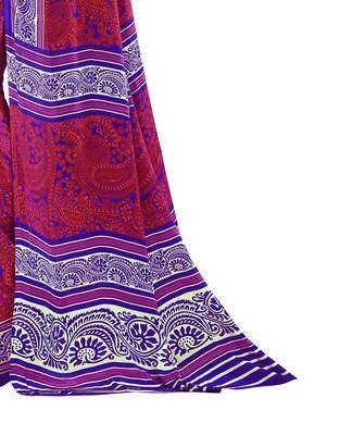 Red printed art silk saree with blouse 2
