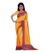 Yellow printed art silk saree with blouse