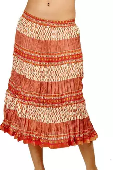 Designer Crushed Orange Booties Cotton Skirt