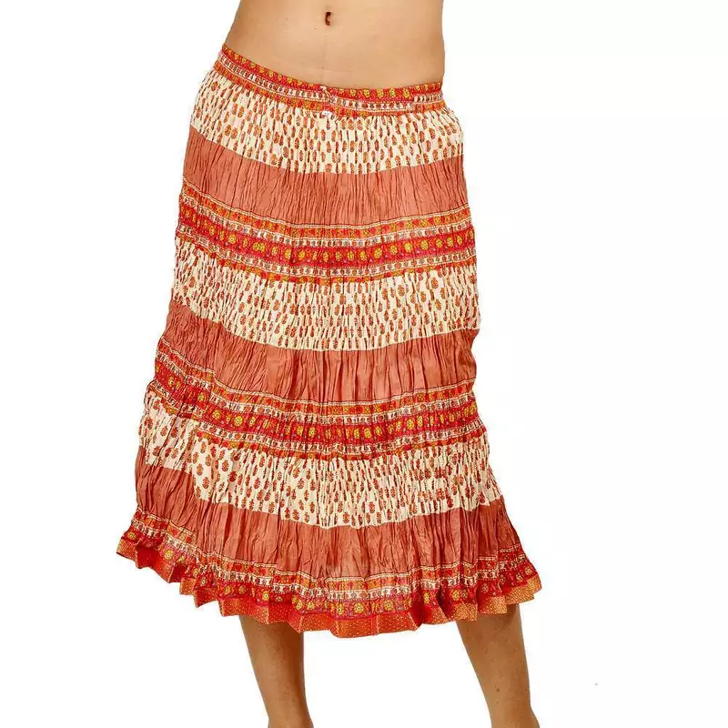 Designer Crushed Orange Booties Cotton Skirt