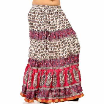Ethnic Crushed White N Pink Cotton Long Skirt 1