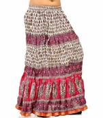 Ethnic Crushed White N Pink Cotton Long Skirt
