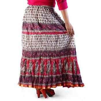 Ethnic Crushed White N Pink Cotton Long Skirt 2