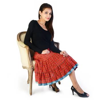Rajasthani Hand Block Pure Cotton Short Skirt 3