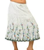 Fashionable White Ethnic Cotton Short Skirt