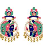 Designer Meenakari Gold Plated Radha Krishna Brass Bali Jhumki Earring Set 571