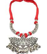 Giftpiper Threaded German Silver Necklace Hansuli Pattern Red