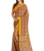 Yellow printed art silk saree with blouse