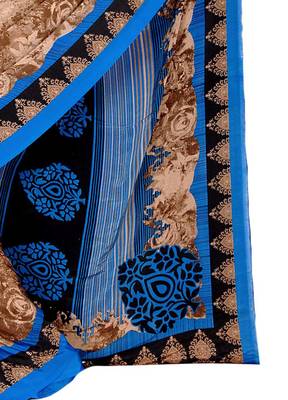 Brown printed silk blend saree with blouse 2