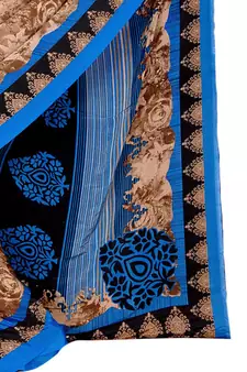 Brown printed art silk saree with blouse