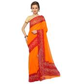 Orange printed georgette saree with blouse