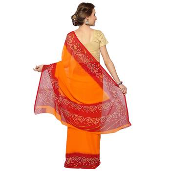 Orange printed georgette saree with blouse 2