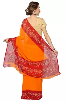 Orange printed georgette saree with blouse