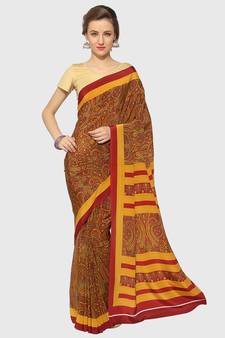 Maroon printed crepe saree with blouse