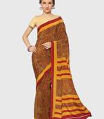 Maroon printed crepe saree with blouse