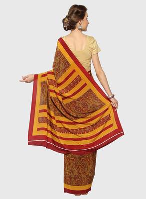 Maroon printed crepe saree with blouse 2
