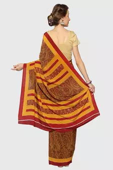 Maroon printed crepe saree with blouse