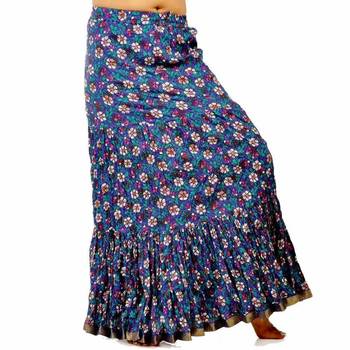 Fish Cut Floral Print Blue Pure Cotton Skirt 1