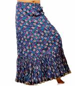Fish Cut Floral Print Blue Pure Cotton Skirt