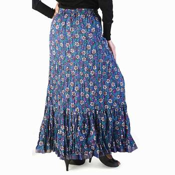Fish Cut Floral Print Blue Pure Cotton Skirt 2