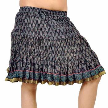 Black Designer Bootie Print Cotton Short Skirt 1