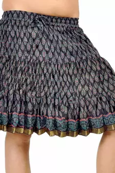 Black Designer Bootie Print Cotton Short Skirt