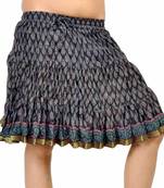 Black Designer Bootie Print Cotton Short Skirt