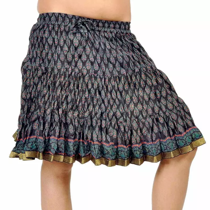 Black Designer Bootie Print Cotton Short Skirt