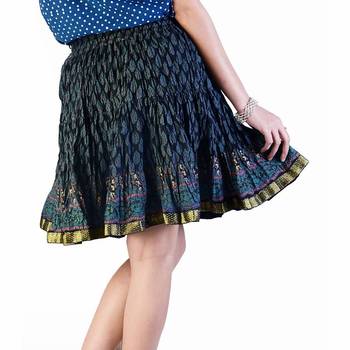 Black Designer Bootie Print Cotton Short Skirt 2
