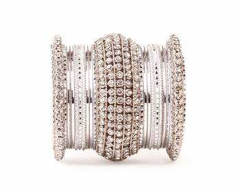 All Silver Chakri Shining Bangle Set For Two Hands 2