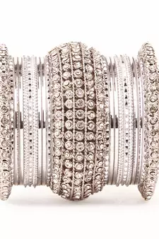All Silver Chakri Shining Bangle Set For Two Hands