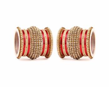 Red Chakri Shining Bangle Set For Two Hands 1