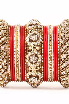Solid Colored Red Bangle Set For Two Hands By Leshya