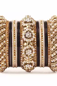 Solid Colored Black Bangle Set For Two Hands By Leshya